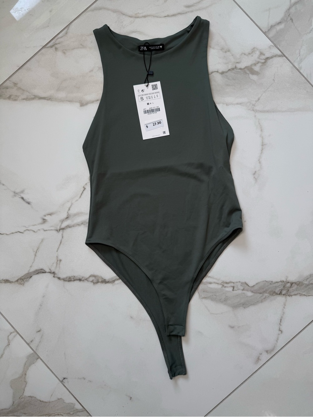Zara Sleeveless Olive One-Piece Bodysuit